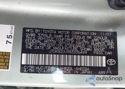 2008 Toyota Prius z USA, uszkodzony, nr VIN JTDKB20U983336449